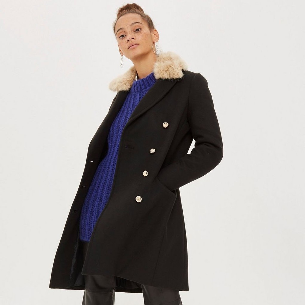 TOPSHOP Faux Fur Collar Coat